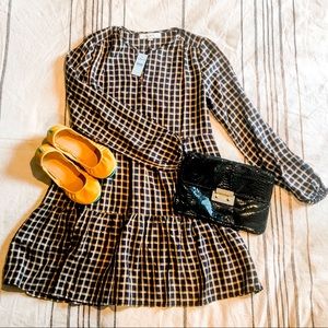 NWT Loft Petite Plaid Puff Sleeve Swing Dress